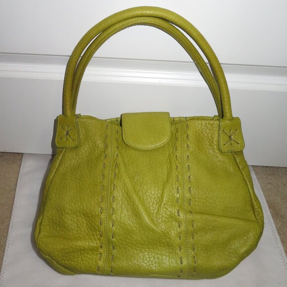 Carlos Falchi Green Leather Double Handle Satchel - Picture 3 of 14